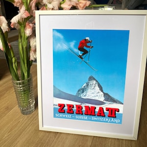Zermatt-affisch: Vintage-resetryck av berget Matterhorn i Schweiz