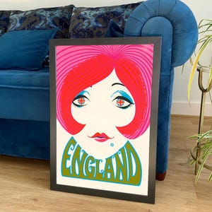 England Poster: Vintage 1960er Jahre Flugreisen-Print
