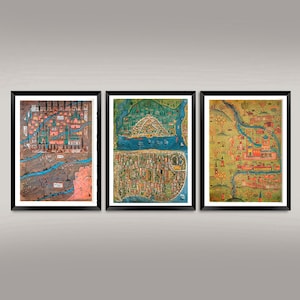 オスマン帝国の地図版画：マトラクチ・ナスフ・イスタンブールの美術イラストのセレクション