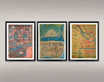 Ottoman Map Prints: Selection of Matrakci Nasuh Istanbul Art Illustrations