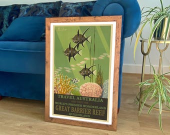 Impresión de la Gran Barrera de Coral: póster vintage de viaje australiano