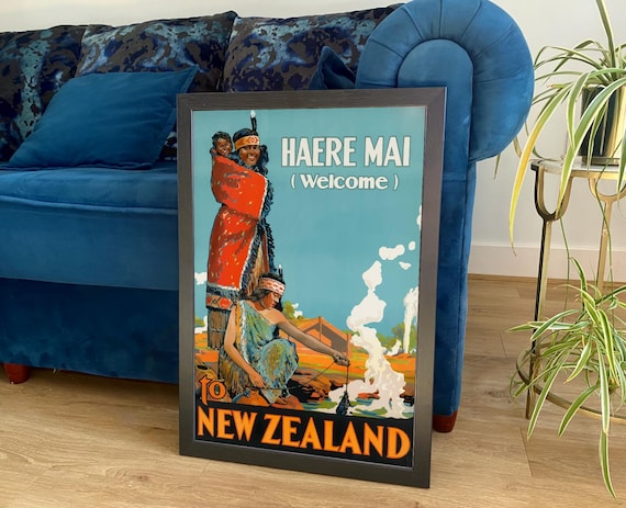 New Zealand Print: Vintage Kiwi Haere Mai Welcome Travel Poster - Etsy