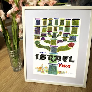 Israel Poster: Vintage Menorah Tree Travel Poster