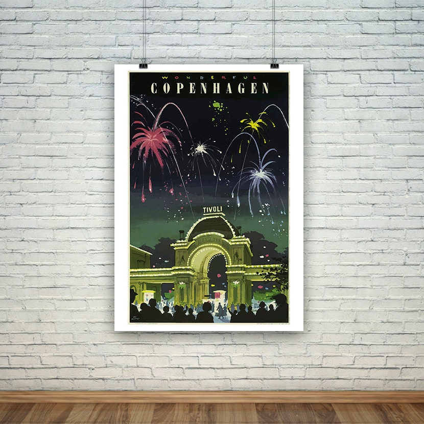 Copenhagen Tivoli Poster: Vintage Denmark Fireworks Travel Print