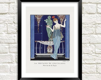 George Barbier Print: La Fontaine de Coquillages Fashion Art Illustration