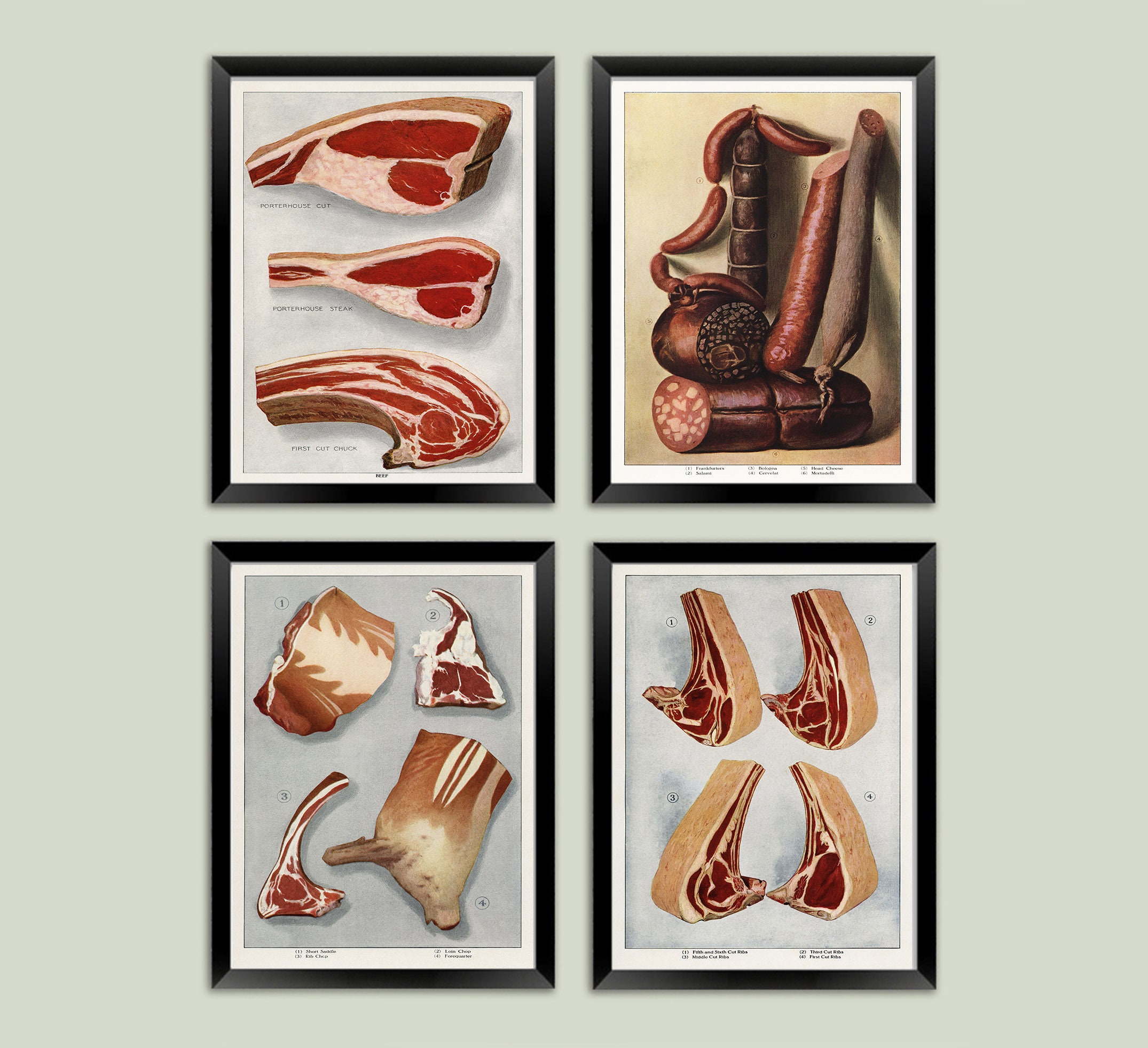 Poster Ribs Meat Poster: Steak, Sausage, Ribs, Lamb Art Prints From Vintage Grocer ...