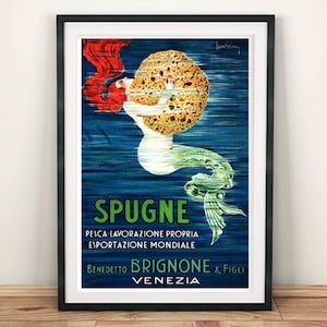 Spugne Mermaid Print: Vintage Italian Sponge Advert Poster