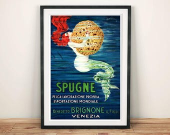Spugne Mermaid Print: Vintage Italian Sponge Advert Poster