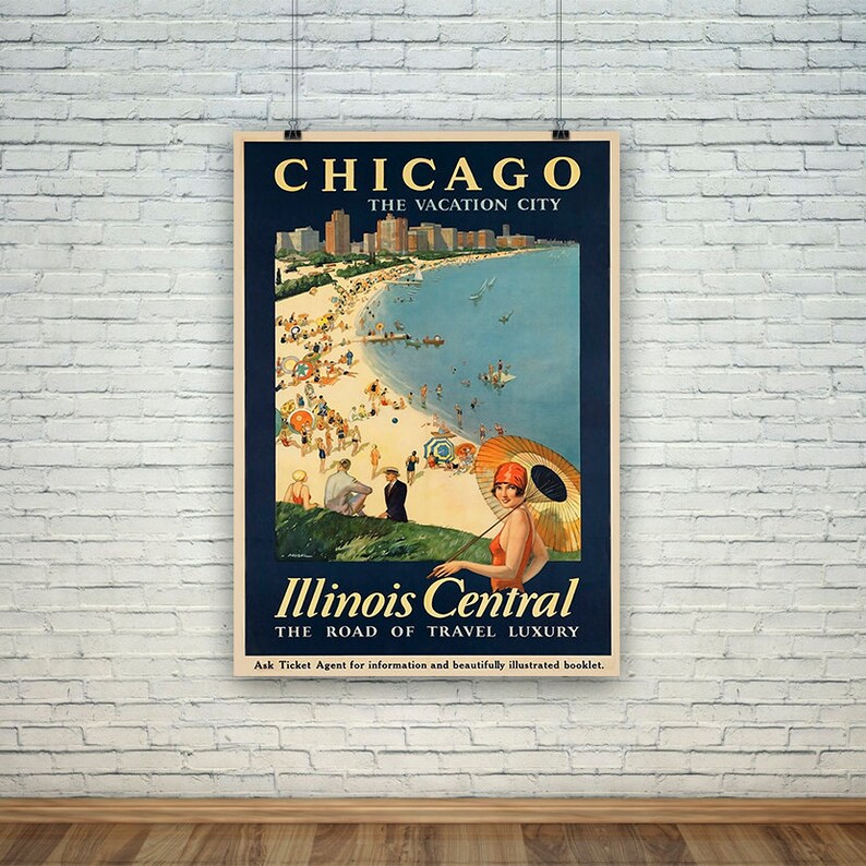 Chicago Illinois Posters Vintage American Travel Prints Etsy