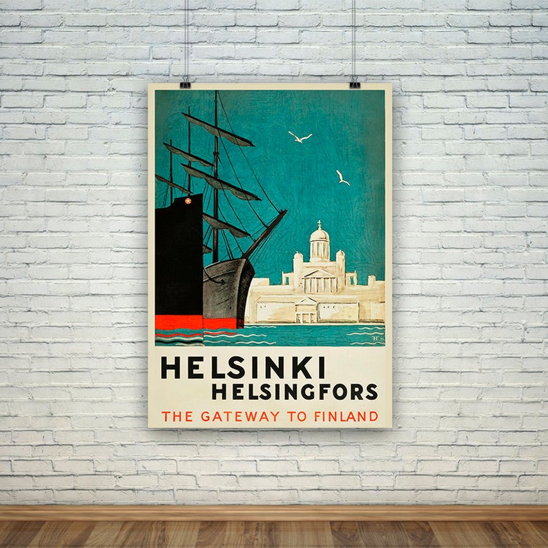 Helsinki Print Vintage Finland Helsingfors Travel Poster Etsy