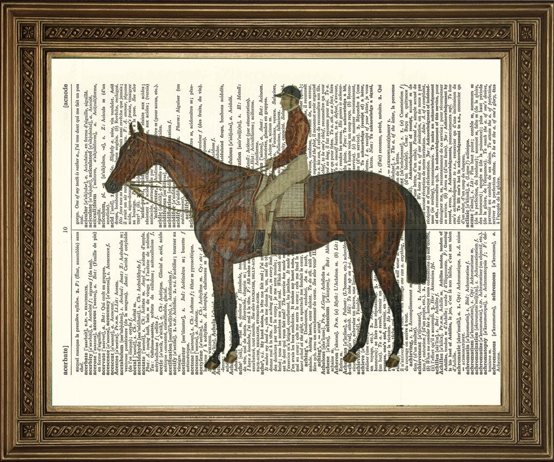 Horse and Jockey Print Equestrian Art, Printed on Vintage Dictionary