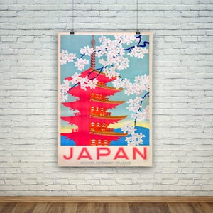 Japan Reiseplakat: Vintage Pink Tempel Architektur