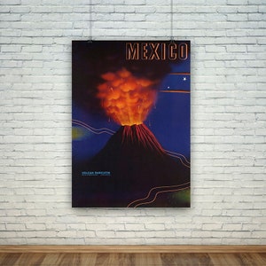 Volcano Poster: Vintage Mexico Volcan Paricutin Poster