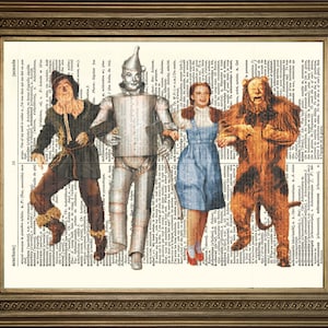 Wizard of Oz Print: Movie Character Art, Printed on Vintage Dictionary Page