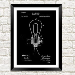 Lightbulb Patent Print: Edison Electric Lamp Blueprint Art