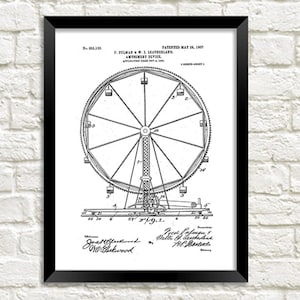 Riesenrad Patent Print: Fun Rummelplatz Fahrt Blueprint Kunst