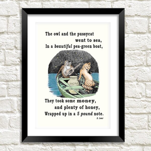 Poetry Print: Owl and Pussycat Poem Art Illustration