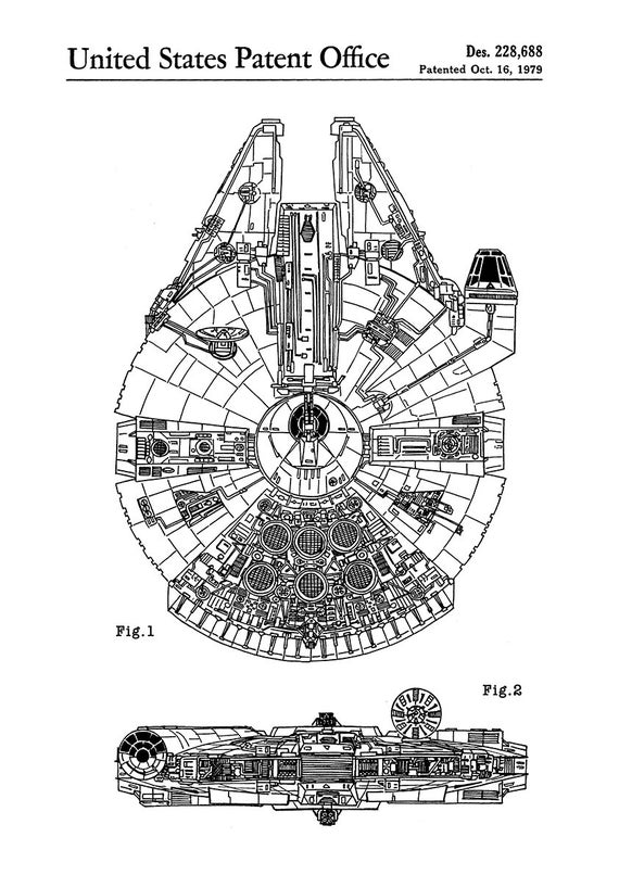 スターウォーズの特許プリント:ミレニアムファルコンの設計図 スターウォーズの特許プリント:ミレニアムファルコンの設計図