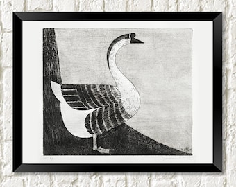 Vintage Goose Print: Farmyard Bird Art Illustration