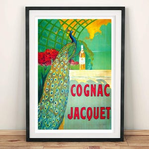 Impresión de Cognac Jacquet: Cartel publicitario de bebidas francesas vintage