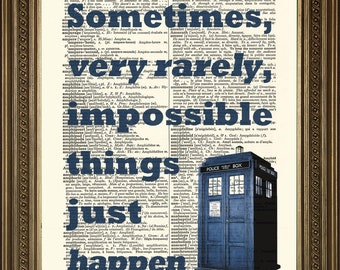 Doctor Who Prints: Tardis Art with Quotations, Printed on Vintage Dictionary Pages