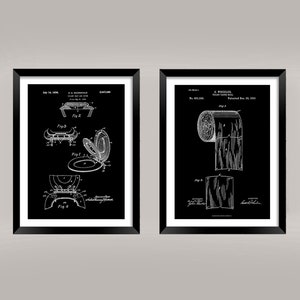 Toilet Patent Prints: Bathroom Blueprint Art