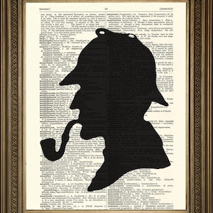 Sherlock Holmes Print: Silhouette Art, Printed on Vintage Dictionary Page