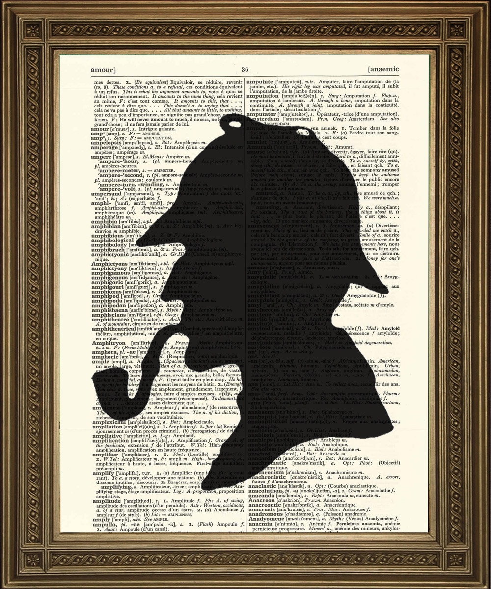 Sherlock Holmes Print: Silhouette Art, Printed on Vintage