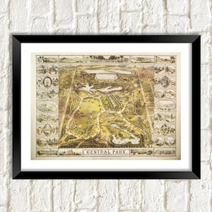 Kaartafdruk Central Park: vintage New Yorkse kunstillustratie