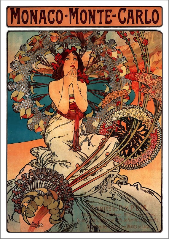 Monaco Monte Carlo Poster: Vintage Mucha Art Print - Etsy