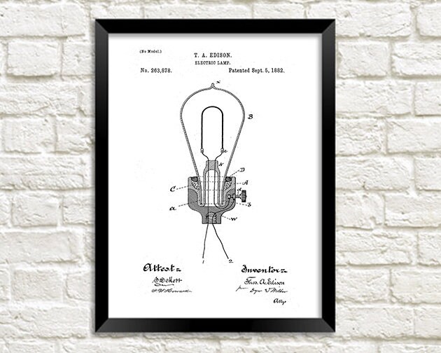 Glühbirne Patent Print: Edison Elektrische Lampe Blueprint | Etsy
