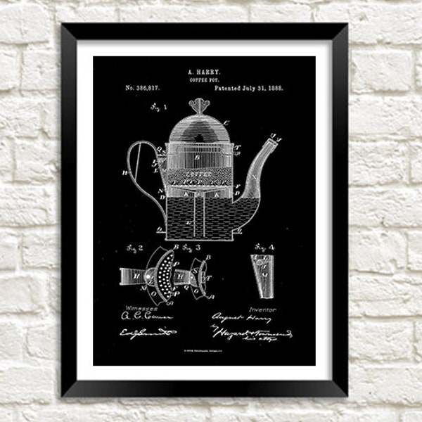 Coffee Pot Patent Print: Coffeemaker Blueprint Art