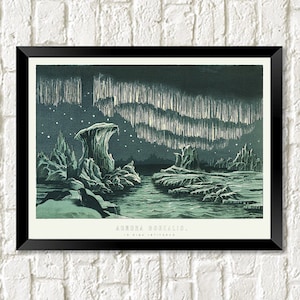 Aurora Borealis-tryck: Vintage norrskenskonstillustration