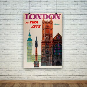 London Tourism Poster: Vintage England Airline Travel Print