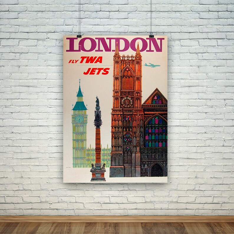 London Tourism Poster: Vintage England Airline Travel Print