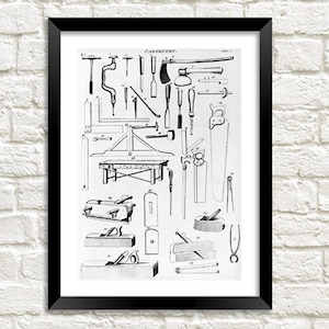 Tischlerei Druck: Vintage Werkzeuge Kunst Illustration