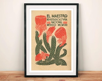 El Maestro Poster: Mexican Culture Exhibition Print with Cactus