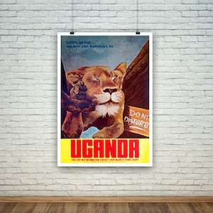 Uganda Poster: Vintage Africa Lion Travel Print