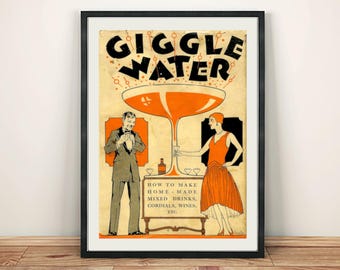 Cocktail Poster: Giggle Water Vintage Book Cover Art Print