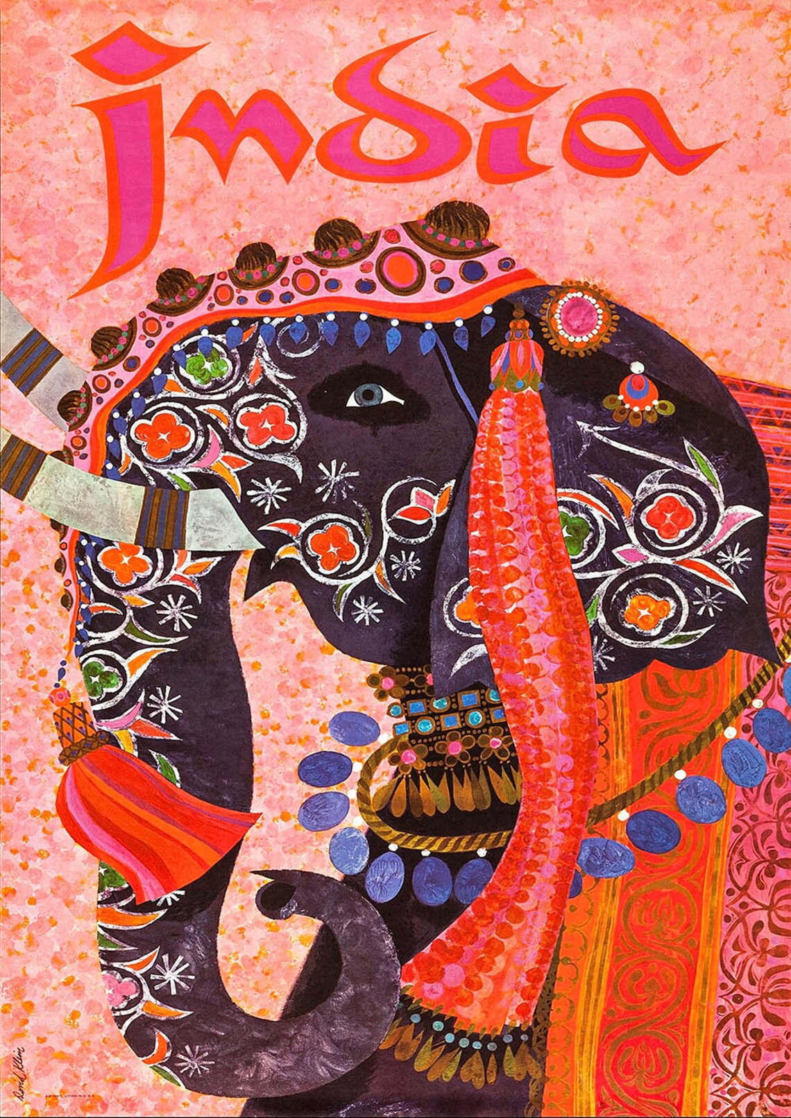 India Print: Vintage Pink Elephant Travel Poster - Etsy UK