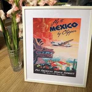 Mexico Print: Vintage Airline Clipper Travel Poster