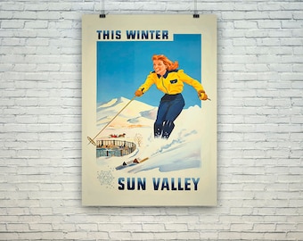 Póster de Sun Valley: Impresión de viaje vintage de American Ski Resort