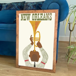New Orleans Poster: Vintage Jazz Trumpeter Travel Print