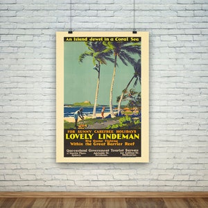 Lindeman Poster: Vintage Australia Great Barrier Reef Travel Print