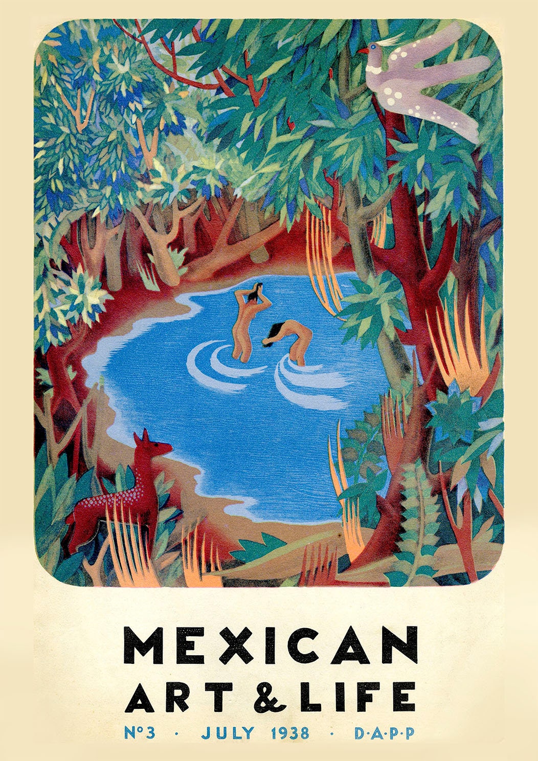 絵画 70s Mexican pair art Mexican Art and Life Poster: Bathing Pool Mexico Magazine