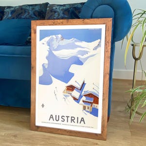 Austria Print: Snowy Mountain Vintage Ski Travel Poster