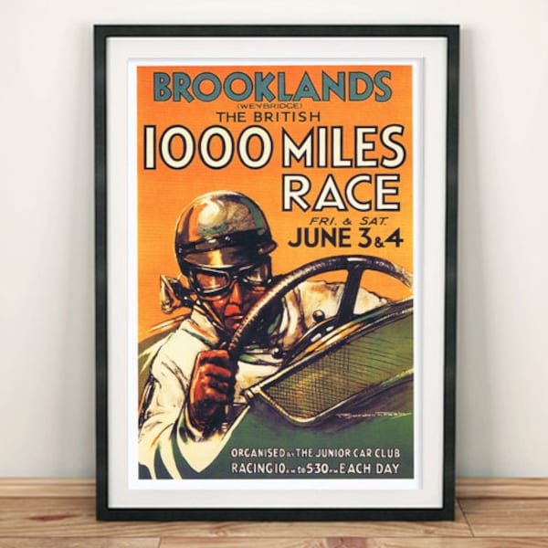 Brooklands Print: Vintage Motor Racing 1000 Miles Poster