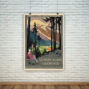 Cartel del Mont Blanc Chamonix: Impresión de viaje vintage del resort francés