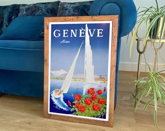 Geneva Poster: Vintage Lake Geneve Swiss Travel Print