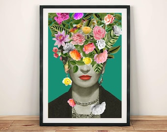 Floral Frida Print: Kunst Poster der mexikanischen Künstlerin mit Blumen